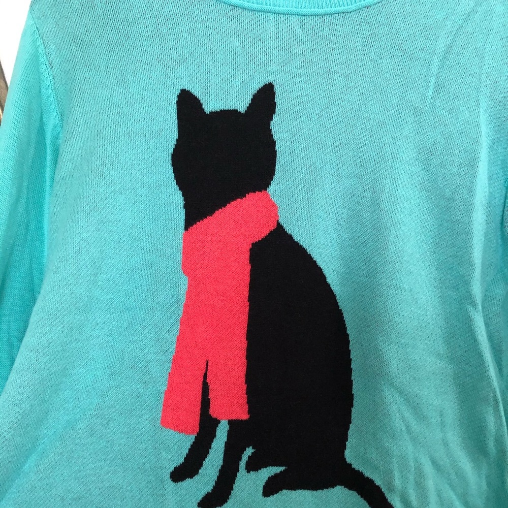 Twiggy London 1X blue cat sweater new without tags